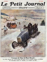 Innovazione sulle auto in montagna, vengono posizionate delle tracce sulle ruote per evitare derapate. Illustrazione tratta da "Le petit journal" del 27/02/1921. Collezione privata