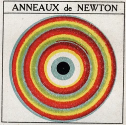 Interferenze: anelli di Isaac Newton (1642-1727). Illustrazione anonima del 1925. Collezione privata.