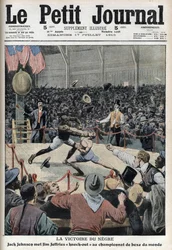 Jack Johnson vince il campionato mondiale di pugilato contro Jim Jeffries a Reno, Nevada, 4 luglio