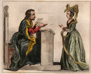Jehan Pastoret (1328-1405), presidente del Parlamento di Parigi sotto il regno di Carlo V con una nobildonna, che indossa un liripion. Incisione del 1859 in "Le Monde. Storia di tutti i popoli dai tempi più remoti ai giorni nostri" di M. E. de Lostalot-Bac