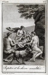 Giove bambino nutrito dalla capra Amaltea. Incisione del 1819 in 
