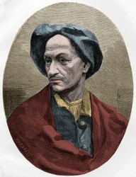 LOUIS DOMINIQUE CARTOUCHE, celebre bandito francese - Il brigante Louis Dominique Garthausen detto Cartouche (1693-1721) - Incisione del 1863 in "Le Livre Rouge - Histoire De L