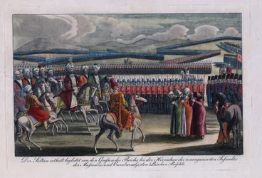Il sultano ottomano Selim III (1761-1808) passa in rassegna la sua nuova fanteria