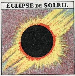 Propagazione della luce: eclissi solare. Illustrazione anonima del 1925. Collezione privata.