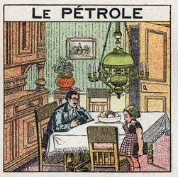 Fonti di luce: uso della lampada a olio. Illustrazione anonima del 1925. Collezione privata.