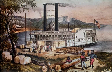Caricamento del cotone su una nave sul fiume Mississippi