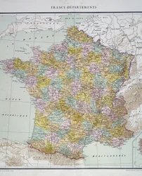 Mappa: Dipartimenti della Francia. Atlante degli anni 