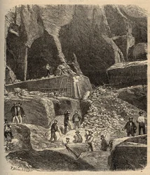 Cave di marmo di Saint-Genies (Saint Genies) - Dordogna - incisione in "PATRIE" - DESCRIZIONE PINTUREQUIREQUE DE LA FRANCE EN 6 VOLUES DI LUCIEN HUARD - fine XIX secolo