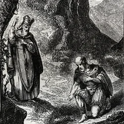 Martial de Limoges o San Marziale convertendo il capo del popolo celtico Lemovices - Incisione del 1846 in "Lives of the saints". Collezione privata