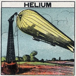 Nuove proprietà del gas: zeppelin gonfiato con elio. Illustrazione anonima del 1925. Collezione privata.
