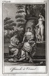 Offerta a Venere. Piccoli amori si radunano per rendere omaggio alla dea Afrodite. Incisione del 1819 in 