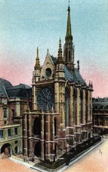 Parigi: vista esterna della Sainte Chapelle (Sainte-Chapelle) (XIII secolo, architettura gotica). Fotografia del 1920 in "Album Artistico" della città di Parigi. Collezione privata.