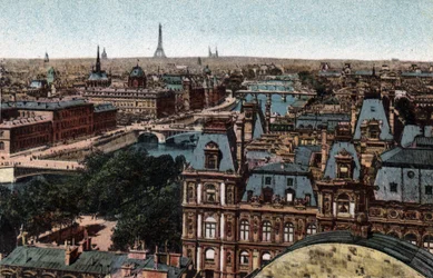 Parigi: panorama degli Otto Ponti sulla Senna con la Torre Eiffel sullo sfondo. Fotografia del 1920 in "Artistic Album" della città di Parigi. Collezione privata.