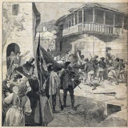 Insurrezione dei contadini in Sicilia. Incisione in "Le Petit Parisien" del 31/12/1893.