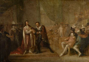 Peter Paul Rubens che accetta una spada da Carlo I d