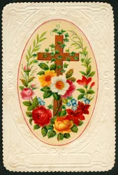 Immagine pia: Croce con fiori (cromolitografia)