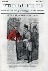 Vignetta politica e sociale durante il Secondo Impero. "Artista e borghese": conversazione tra un mecenate e un artista borghese. Incisione in "Petit Journal pour Rire"