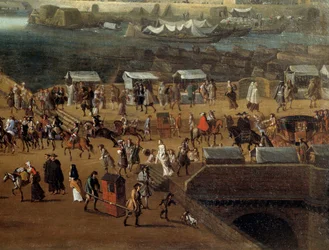 Sedie a portantina e folla sul Pont Neuf a Parigi nel XVII secolo (dettaglio)
