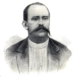 Ritratto di Albert Nebout, esploratore francese in Africa. Incisione in "Le Petit Parisien"