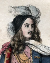 Ritratto di Anne Hilarion de Costentin, Conte di Tourville (1642-1701), comandante navale francese. Illustrazione da 