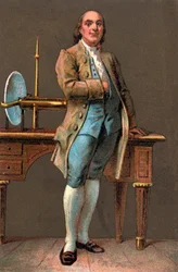 Ritratto di Benjamin Franklin (1706-1790) stampatore, editore, scienziato, inventore, statista e diplomatico americano. Cromolitografia Collezione privata