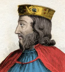Ritratto di Clodoveo I (466-511), re dei Franchi. Incisione del XIX secolo