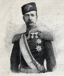 Ritratto di Giorgio I re di Grecia (1845-1913). Incisione in "Le Petit Parisien"