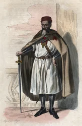 Ritratto di Jacques de Molay (1243-1314), Gran Maestro dei Cavalieri Templari. Illustrazione da “Le Plutarque Français” di Edmond Mennechet.
