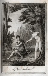 QUERCULANES, ninfe, protettrici dei canali. Incisione del 1819 in "Lettres a Emilie sur la mythologie" di Charles Albert Demoustier (1760-1801). Collezione privata.