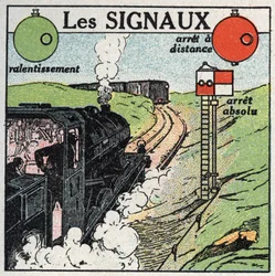 Ferrovie: segnali utilizzati per garantire la sicurezza del traffico. Illustrazione anonima del 1925. Collezione privata.