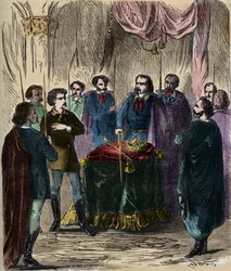 Ricevimento di un Illuminato (società segreta) - Illuminati di Baviera (der Illuminatenorden) 1879 (incisione)