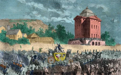 Ritorno da Varennes, la famiglia reale riportata a Parigi il 25 giugno 1791, Incisione, Collezione privata
