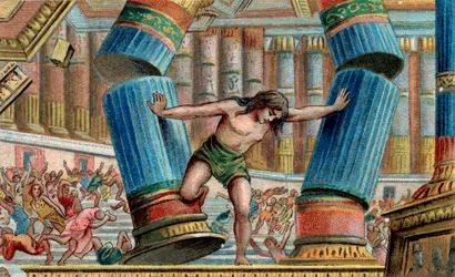 Sansone abbatte il Tempio di Dagon - Cromolitografia - Collezione privata