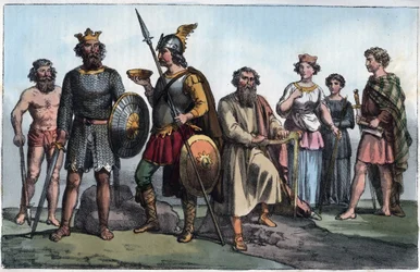 Guerriero sassone e anglosassoni - Guerriero sassone e gli anglosassoni - incisione da "Usi e Costumi di Tutti i Popoli dell