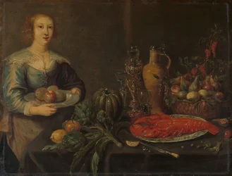 Servitore presso un tavolo da dispensa, 1635-1645 circa (olio su rame)