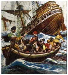 Affondamento del Petrel. Illustrazione da "Avventure di Morgan il Pirata" 1908