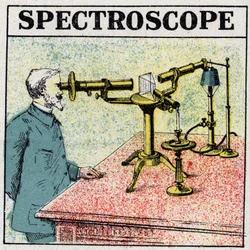 Analisi spettrale: uno spettroscopio. Illustrazione anonima del 1925. Collezione privata.