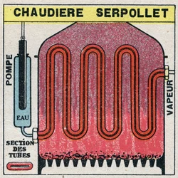 Generatori di vapore: sezione trasversale di una caldaia Serpollet. Illustrazione anonima del 1925. Collezione privata.