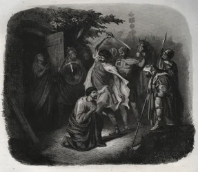 La decapitazione di San Giuliano (Martirio). Incisione del 1846 in "Vite dei santi". Collezione privata