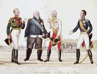 I sovrani alleati: Alessandro I di Russia, Luigi XVIII di Francia, Francesco II d