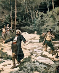 Il brigante Luciano Fioravanti, ucciso dai carabinieri italiani nella regione della Maremma (incisione)