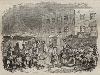 La mensa del Bagne di Rochefort nel XIX secolo. Incisione in "Histoire des bagnes depuis leur création à nos jours" (1877) di Pierre Zaccone (1817-1895). Collezione privata