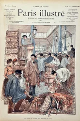Il gioco criee alle Halles di Parigi nel 1887. Illustrazione di Hermann Vogel (1856-1918). Incisione del 1887 in "Paris-Illustrous journal weekly".