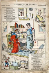 Il risparmiatore e il finanziere. Illustrazione anonima per Les Fables di Jean de La Fontaine. Imaging di Pont-a-Mousson, circa 1880. Collezione privata.
