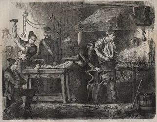 Il trasferimento al bagne di Tolone nel XIX secolo. Incisione in "Histoire des bagnes depuis leur création à nos jours" (1877) di Pierre Zaccone (1817-1895) (Colonia Penale). Collezione privata