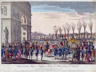 Il corteo nuziale di Napoleone e Maria Luisa lungo gli Champs Elysees il 2 aprile 1810