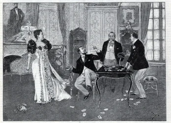 Rappresentazione teatrale: "Il Sistema Ribadier", vaudeville di Georges Feydeau (1862-1921) e Maurice Hennequin (1863-1926) al Teatro del Palais-Royal di Parigi. Incisione in "Le monde illustree" del 1892. Collezione privata