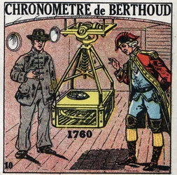 Tempo: cronometro marino inventato da Ferdinand Berthoud (1727-1807) nel 1760. Illustrazione anonima del 1925. Collezione privata.