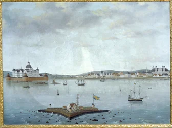 Veduta di Kalmar con il castello di Kalmar, Svezia ... (acquerello)