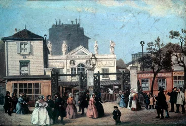 Veduta del teatro del Lussemburgo chiamato Bobino, rue de Fleurus a Parigi